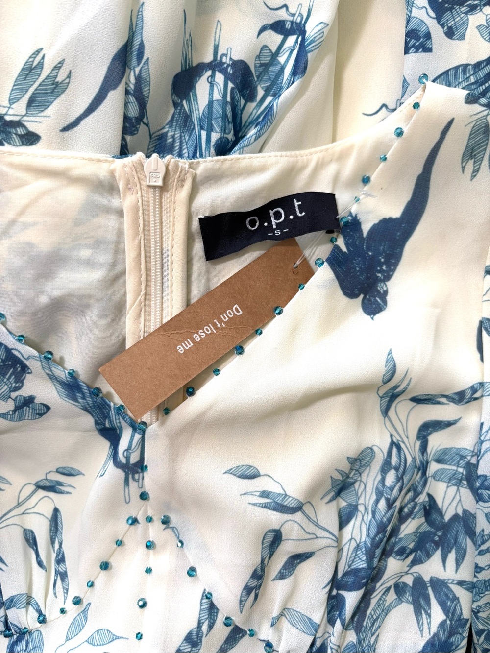 NWT O.P.T Abrielle Botanical Blue Empire Waist Lantern Sleeve Dress Small - Picture 5 of 10
